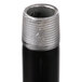 A black and silver Cooking Performance Group gas manifold pipe with a metal cap on top.