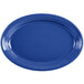 A blue oval platter with a white rim.