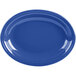 A blue oval medium Fiesta china platter with a white border.