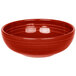 A red bowl with a white rim.