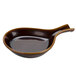 A brown Tuxton fry pan server bowl with a handle.