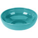 A close up of a turquoise Fiesta Bistro Bowl with a rim.