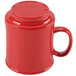 A red GET Diamond Harvest cranberry mug with a handle.