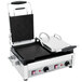A Eurodib Double Panini Grill on a counter with smooth and grooved plates.