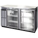 A Continental Refrigerator stainless steel back bar refrigerator with two glass doors.