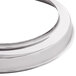 A close-up of a stainless steel adapter ring for a circular Avantco soup kettle.