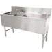 A stainless steel Advance Tabco underbar sink with 3 compartments, 2 bowls, and a faucet.