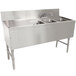 A stainless steel Advance Tabco Prestige Series underbar sink with 3 compartments, 2 bowls, and a deck mount faucet.