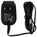 A black power adapter with a cord attached.