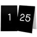 A black rectangular table tent with white numbers reading "1 to 25"