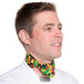 A man wearing an Intedge pepper patterned chef neckerchief with colorful peppers on a white background.
