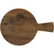 An Elite Global Solutions round faux driftwood serving board with handle.