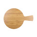 An Elite Global Solutions 9" round faux bamboo melamine serving board with a handle.
