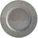 A close-up of an Elite Global Solutions gray melamine plate with a white rim.