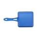 A blue square pan with a handle.