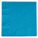 A turquoise blue paper napkin with a white border.