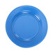 A blue plate with a circular design on a white background.