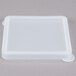 A clear square lid for a polypropylene crock.