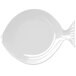 A white melamine fish shaped plate.