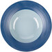 An Elite Global Solutions Durango round melamine bowl with a blue interior and white exterior.