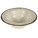 A white Elite Global Solutions melamine bowl with a brown rim.