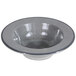 A close-up of a gray Elite Global Solutions Mojave crackle bowl with a silver rim.