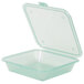 A jade green plastic container with a flat lid.