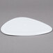 A white triangle shaped GET melamine plate with a curved edge.