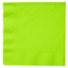 A close-up of a Creative Converting Fresh Lime Green paper napkin with a white background.