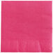 A close-up of a Creative Converting Hot Magenta Pink 3-ply beverage napkin.