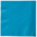A turquoise blue luncheon napkin on a white background.