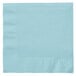 A close up of a pastel blue 1/4 fold luncheon napkin.