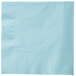 A close up of a light blue Creative Converting paper napkin.