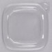 A clear plastic square lid with a handle for deli containers.