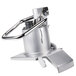A stainless steel Robot Coupe pusher feed head with a handle.