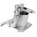 A stainless steel pusher feed head for a Robot Coupe commercial food processor.