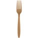 A close-up of a Creative Converting Glittering Gold plastic fork.
