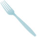 A close-up of a Creative Converting pastel blue plastic fork.