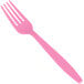 A close-up of a Candy Pink plastic fork.