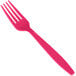A close-up of a Creative Converting hot magenta pink plastic fork.