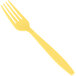 A close-up of a Creative Converting yellow plastic fork.