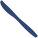 A navy blue plastic knife with a sharp blade and a handle.