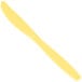 A close-up of a Creative Converting Mimosa Yellow plastic knife.