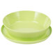 A lime green melamine bowl with a lid.