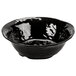 A black melamine serving bowl with a black rim.