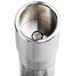 A close-up of the American Metalcraft stainless steel Presto Push salt and pepper mill.