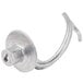 An aluminum dough hook for a Hobart N50 mixer with a round metal head.