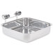 A silver square stainless steel base with two knobs.
