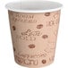 A white Choice paper hot cup with brown coffee writing.