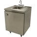 A stainless steel Advance Tabco portable hand sink with a deck mount faucet on wheels.